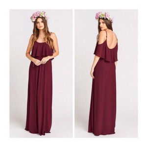 Show Me Your MuMu Caitlin Ruffle Maxi Dress Merlot Chiffon Medium NWT